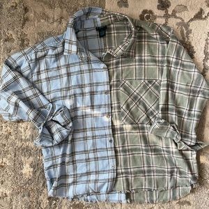 Rue21 Two Tone Plaid Button Down with Frayed Hem
